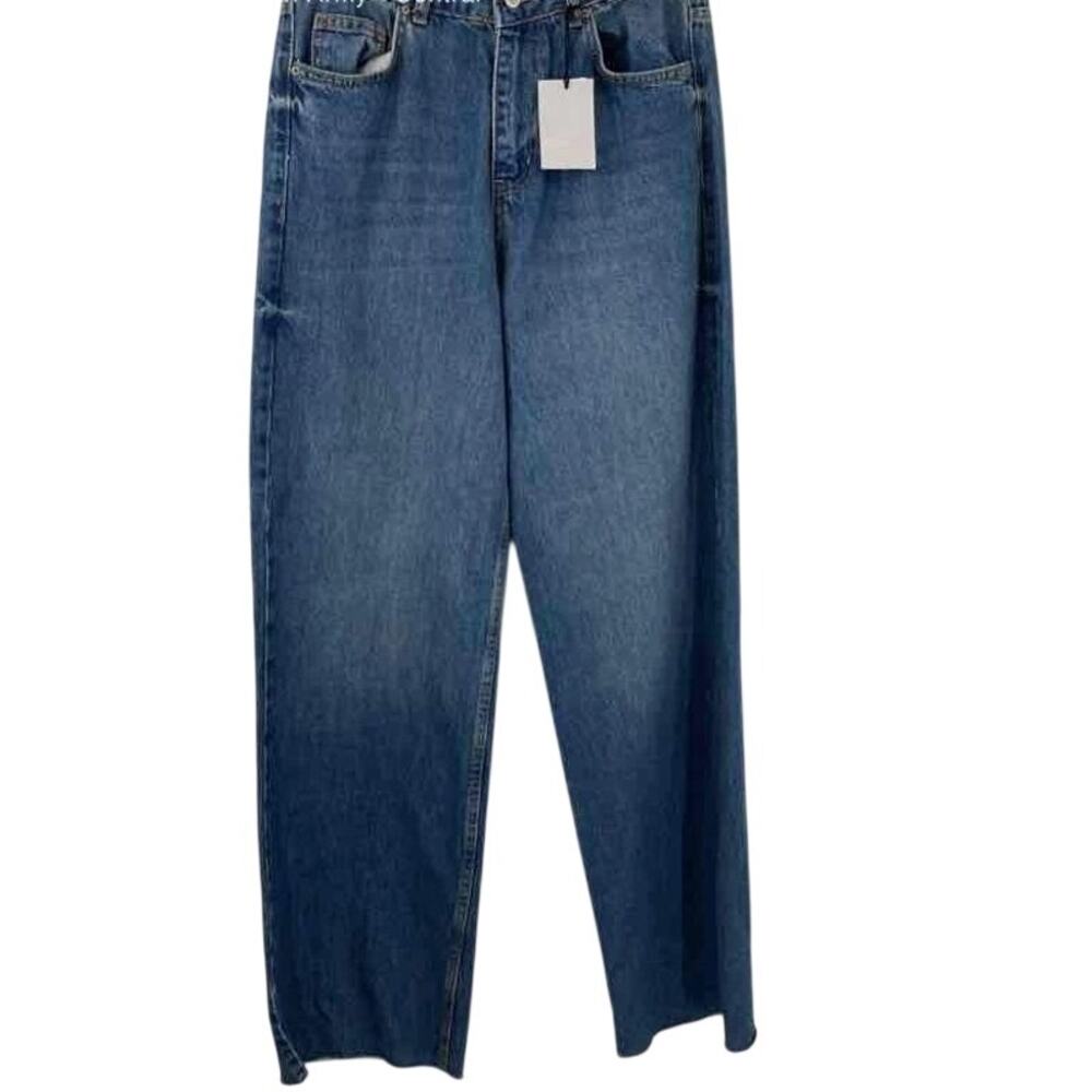 TRENDY FRAYED DENIM Addax Blue Medium Wash Straight Jeans EU 38 US 6